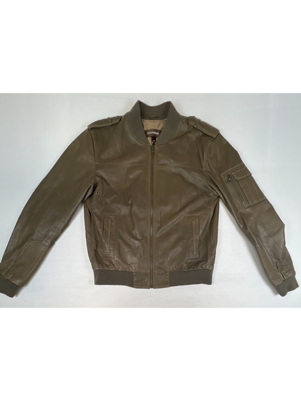 Danier Men M Brown Genuine Leather Bomber Jacket Full Zip Utility Flight Coat
